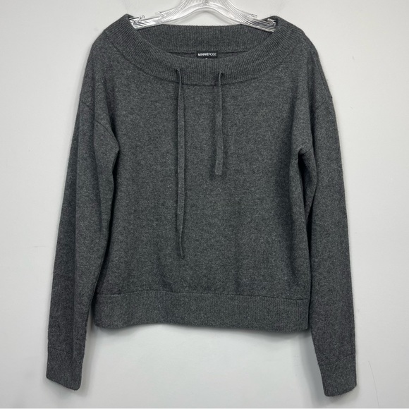 Minnie Rose 100% Cashmere Boat Neck Sweater with Drawstring F72113C21 Gray M - Picture 7 of 14